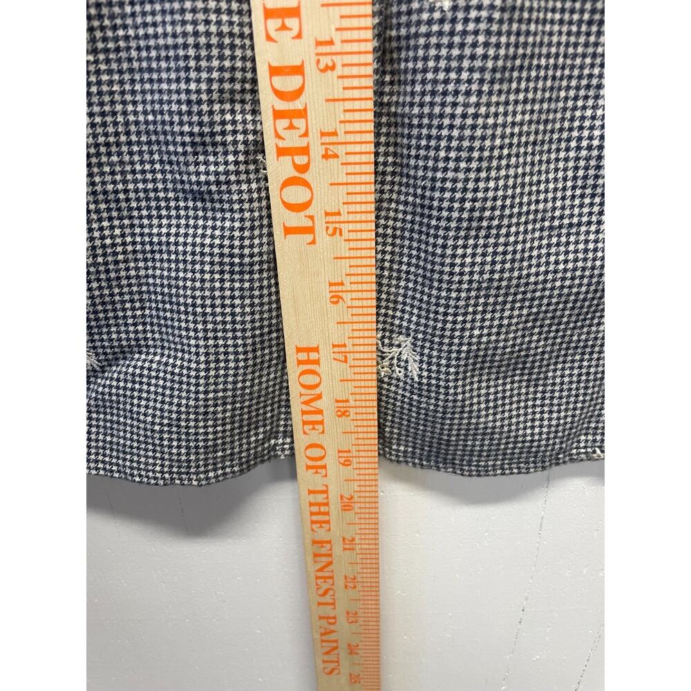 Madewell Women's V Neck Top Small Puff Sleeves Cropped Navy & Ivory Houndstooth - Picture 7 of 8
